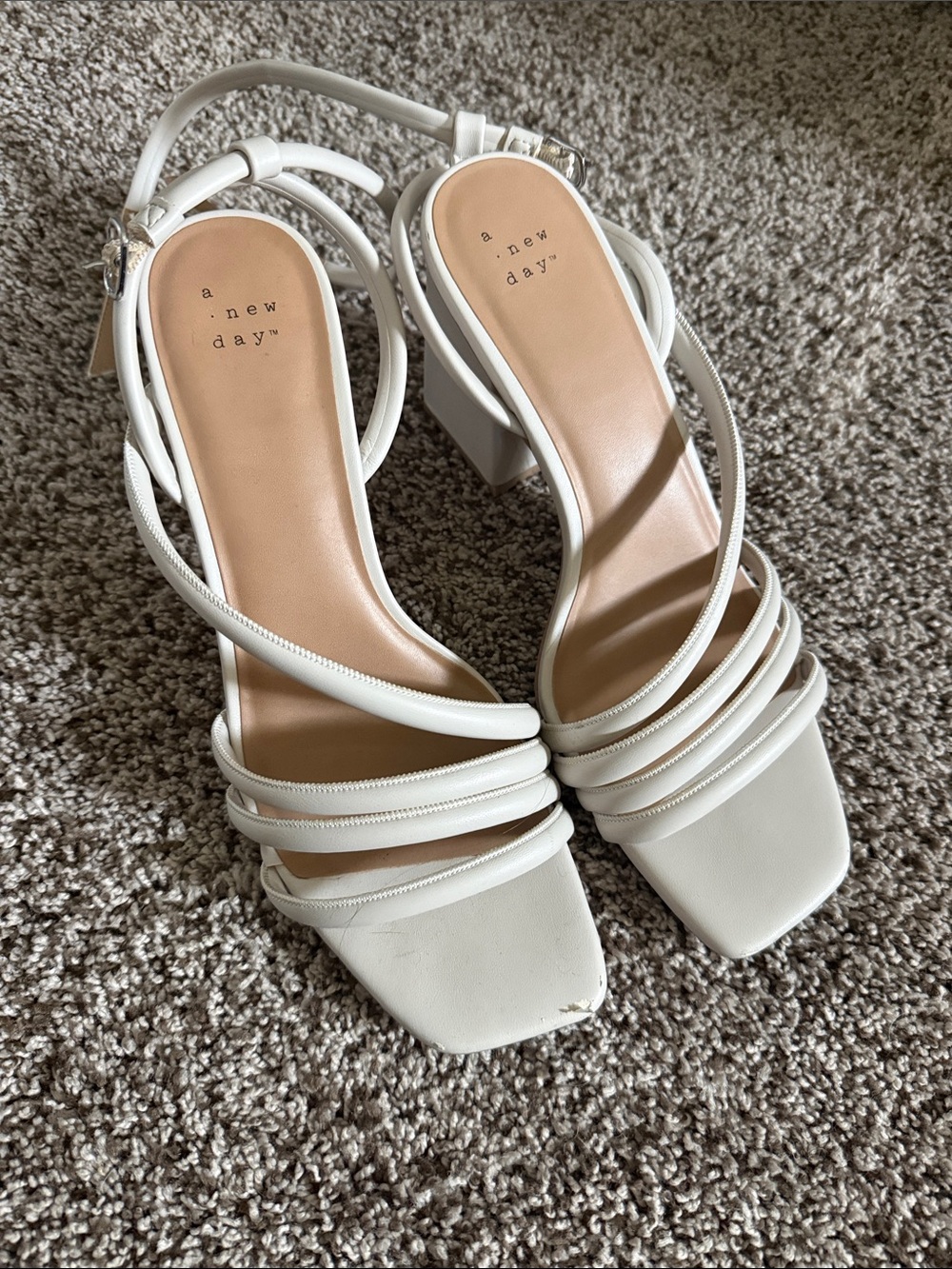 a new day White Multi-Strap Square Toe Block Heel Sandals